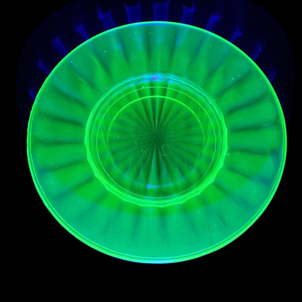 Vintage Uranium Depression Glass Green Patterned Saucer